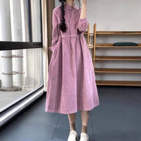 Stand Collar Button Corduroy Dress - image 2