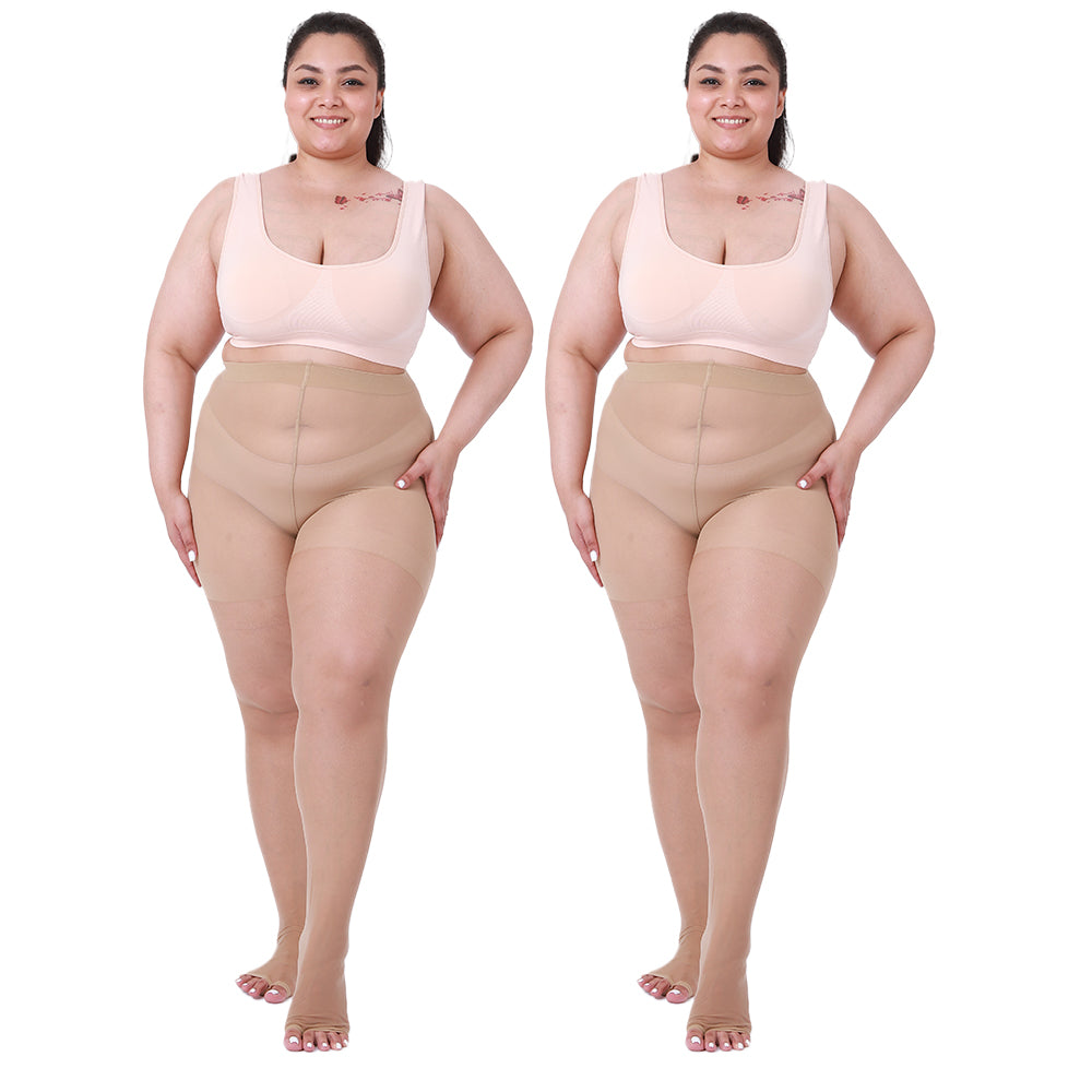 2 Pairs Womens 20D Ultra Toeless Sheer Tights Open Toe Control Top Plus Size Pantyhose - image 5