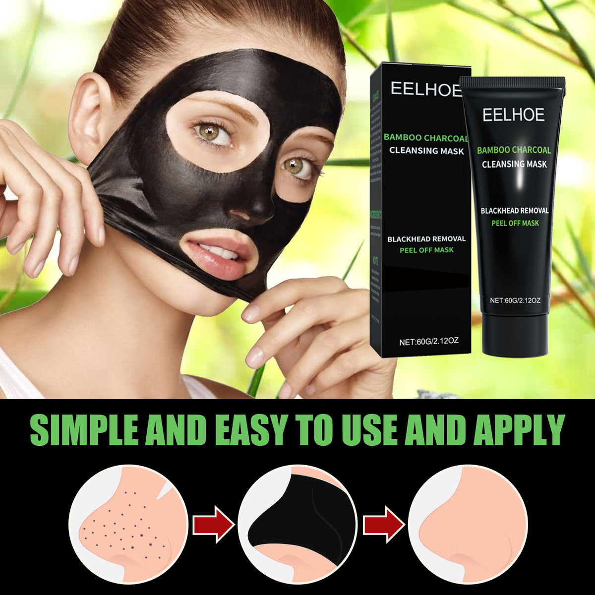 EELHOE Bamboo Charcoal Blackhead Removal Peel-Off Mask For Deep Pore Cleansing And T-Zone Oil Control - image 6