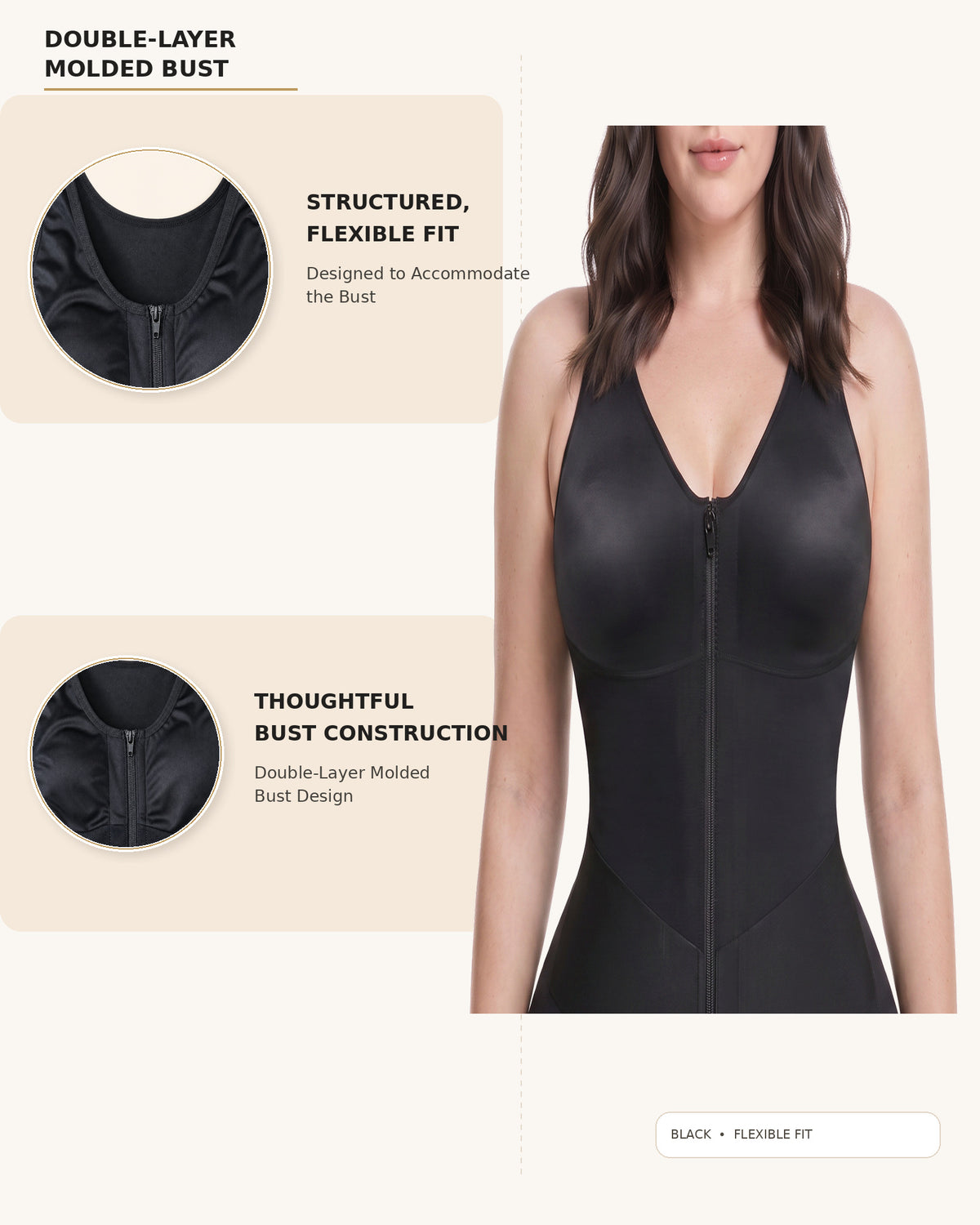 Women's Tummy Control Shapewear Bodysuit, Adjustable Straps, Hook And Zipper Front Closure - image 9