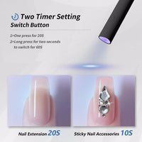 UV For Gel Nails, Mini U V LED Nail Light Handheld, With Bracket, Portable Nail Dryer, Rechargeable USB Wireless, For Fast Drying, Black - image 3