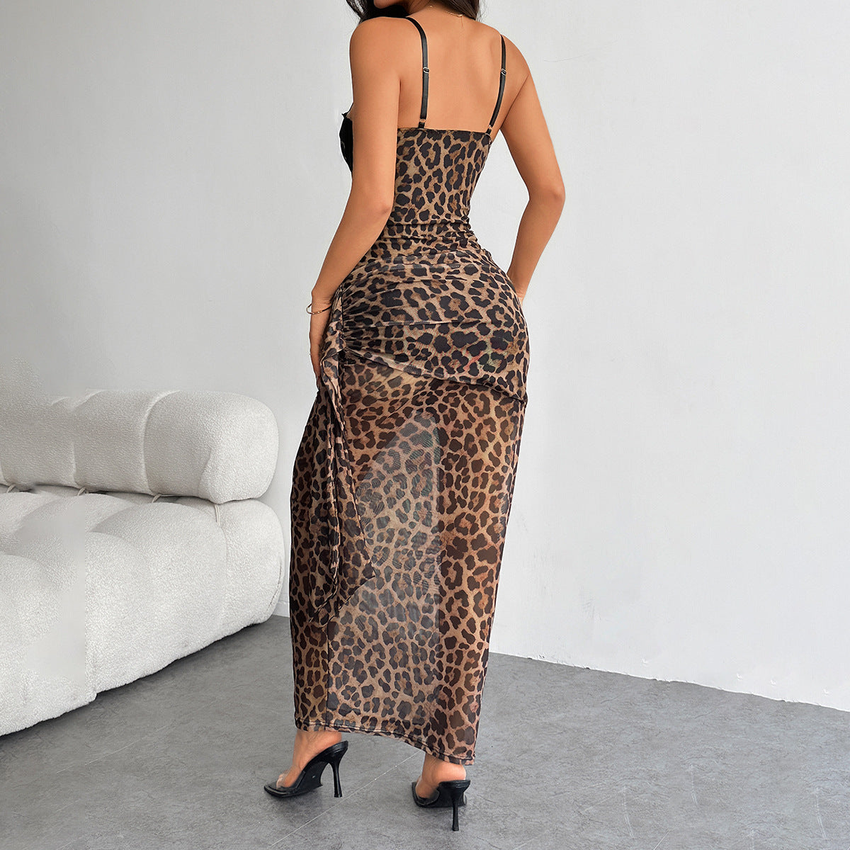 Leopard Print Lace Halter Bodycon Dress - image 4