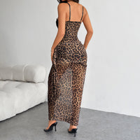 Leopard Print Lace Halter Bodycon Dress - image 4
