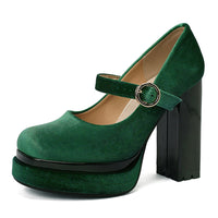 Velvet Mary Jane Block Heel Platform Shoes - image 6