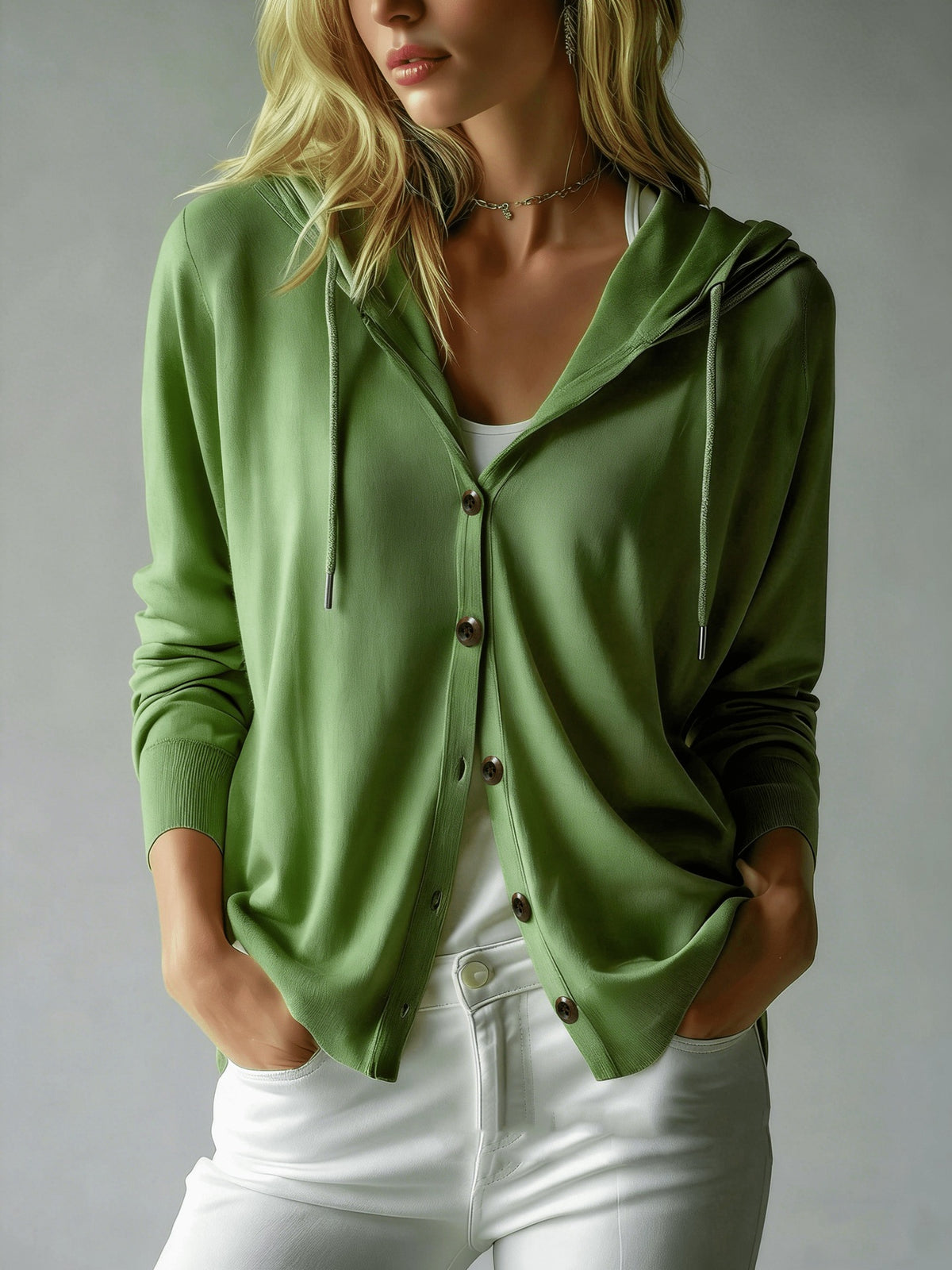 Solid-color Hooded Tencel Knit Cardigan For Women - image 6