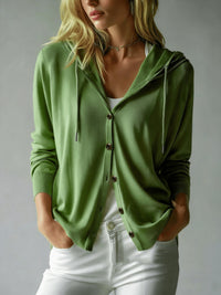 Solid-color Hooded Tencel Knit Cardigan For Women - image 6