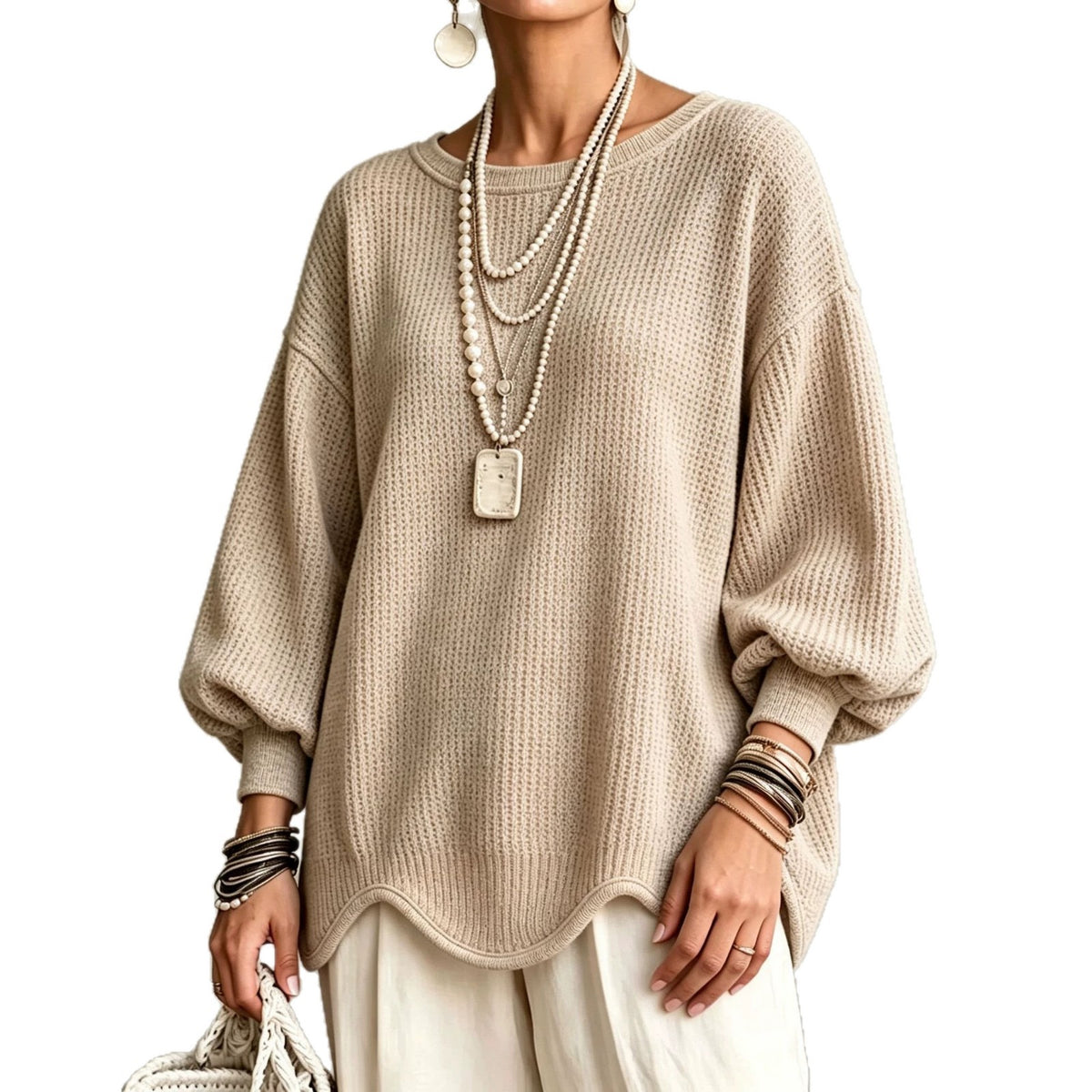Lantern Sleeve Top with Wavy Hem - image 5