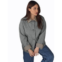 Women's Plaid Contrast Lapel Short Wool Coat - image 5
