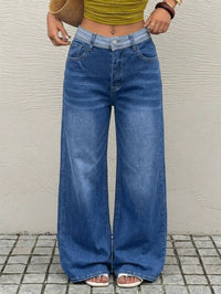 Contrast Waistband Medium Blue Wide Leg Jeans - image 6