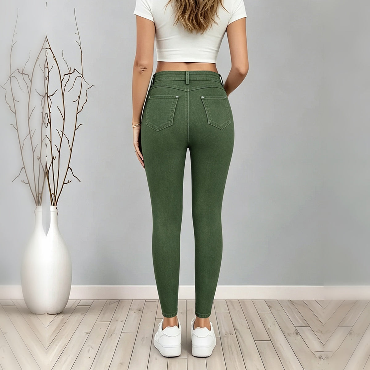 Army Green High-Waist Skinny Jeans - image 4