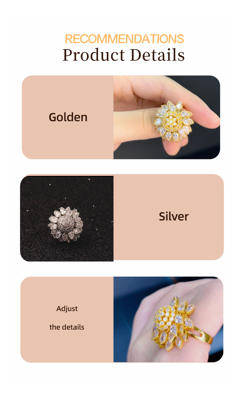 Flower Adjustable Open Gold Ring For Women - image 9