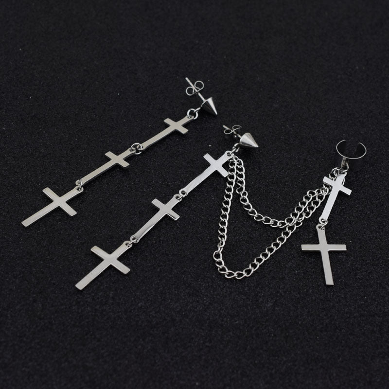 Cross Stud Ear Chain Earrings - image 6