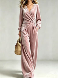 Women's Asymmetrical Velvet Pants Set - image 7