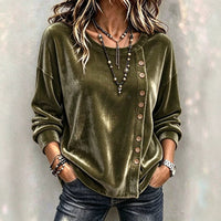 Velvet Asymmetric Button Long Sleeve Top - image 1