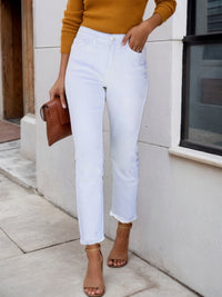 Women's White Fringe Hem Slim Fit Jeans - image 3