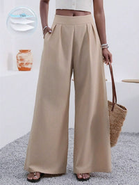 Solid Color Loose Wide Leg Elegant Pants With Pocket - image 6