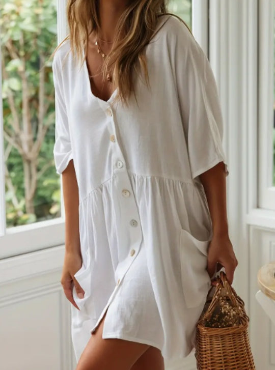 Vestido salida de baño con botones, escote en V y bolsillo - image 2
