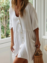 Vestido salida de baño con botones, escote en V y bolsillo - image 2