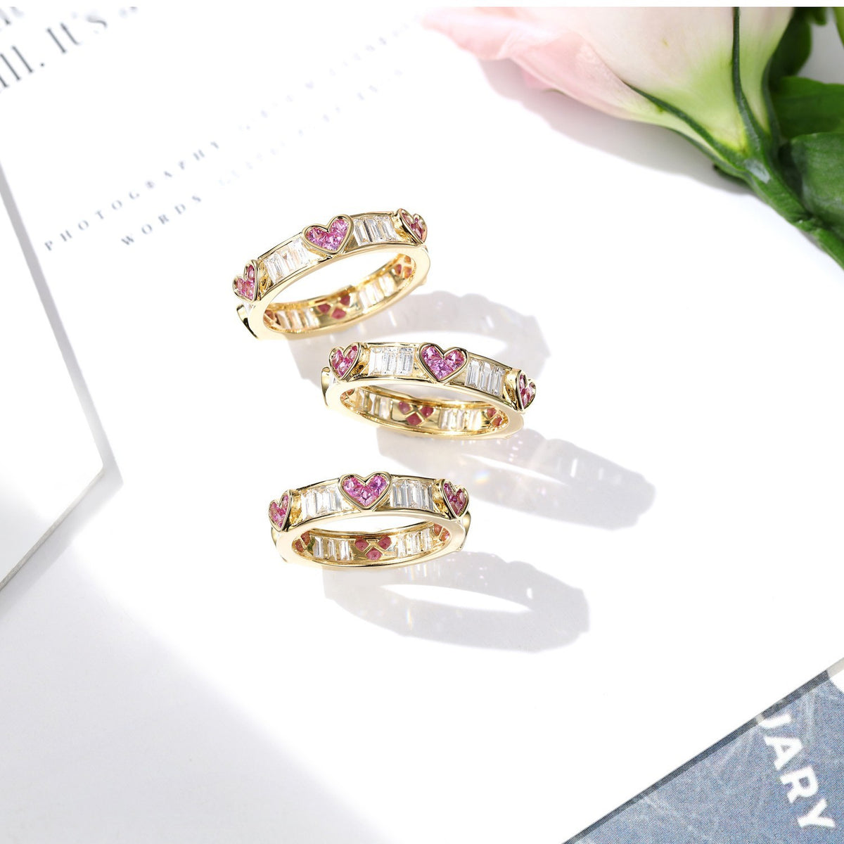 Gold Heart Floral Halo Ring - image 3