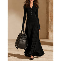 V-Neck Double-Breasted Long Sleeve Dress - image 8