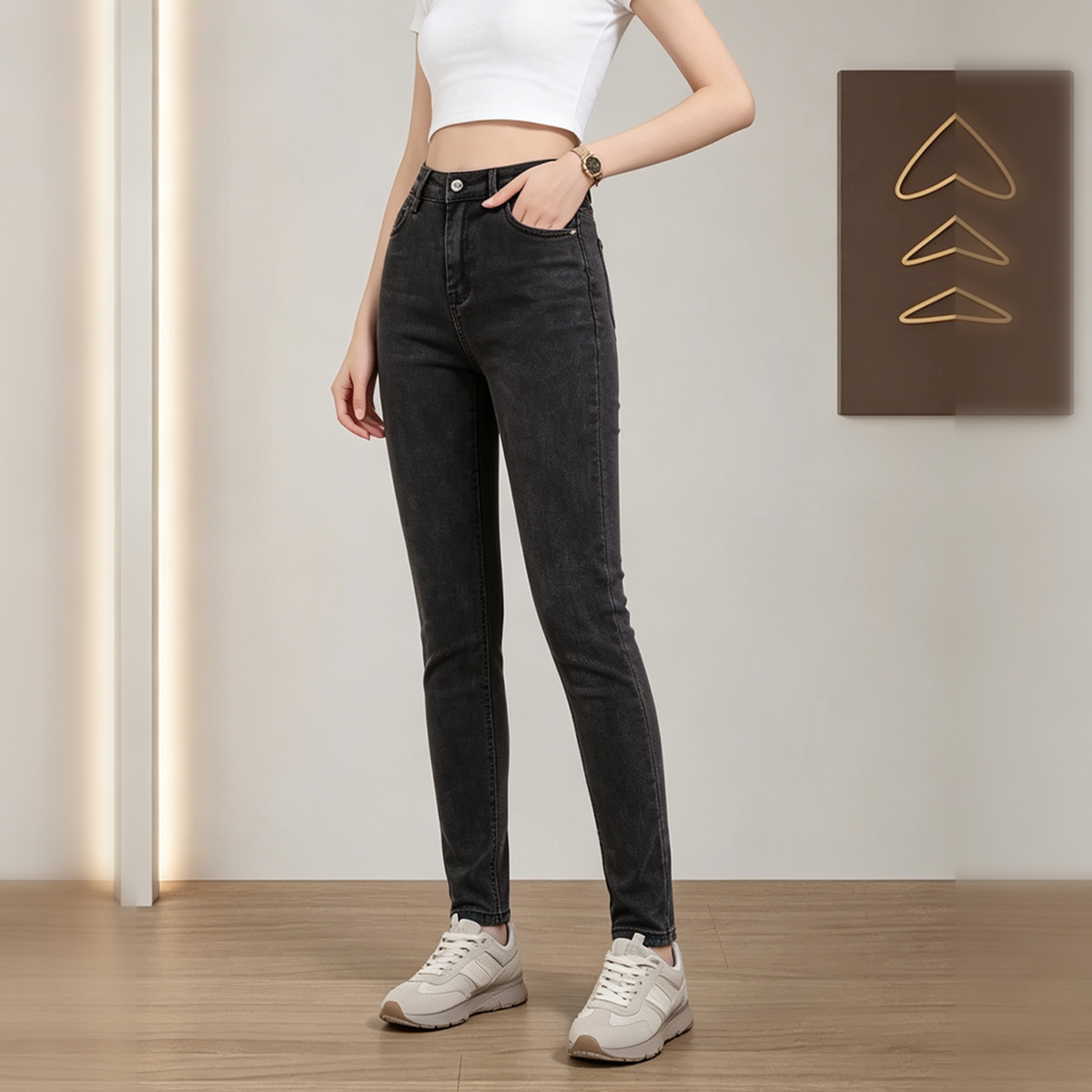Jeans skinny negros deslavados de tiro alto - image 3