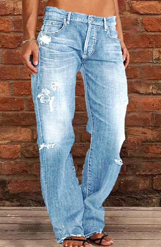 Women's Ripped Loose Straight Leg Jeans - image 2