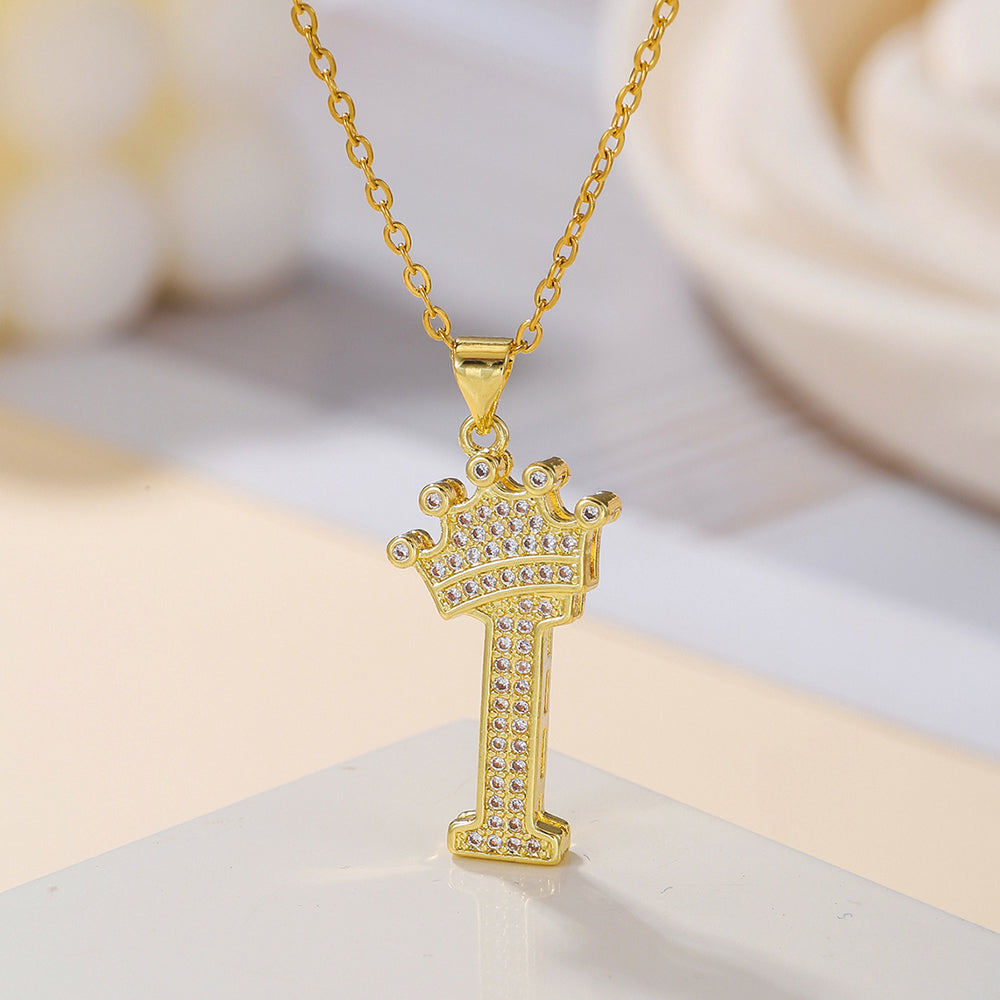 Crown Initial Pendant Necklace - image 12
