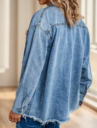 Women'S Distressed Denim Shirt With Raw Hem - image 4