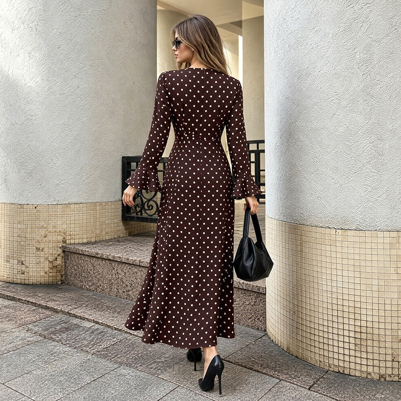 Bell Sleeve Polka Dot Belted Dress - image 2