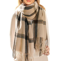 Winter Scarf For Women Oversized Plaid Tassel Shawl Wrap - image 1