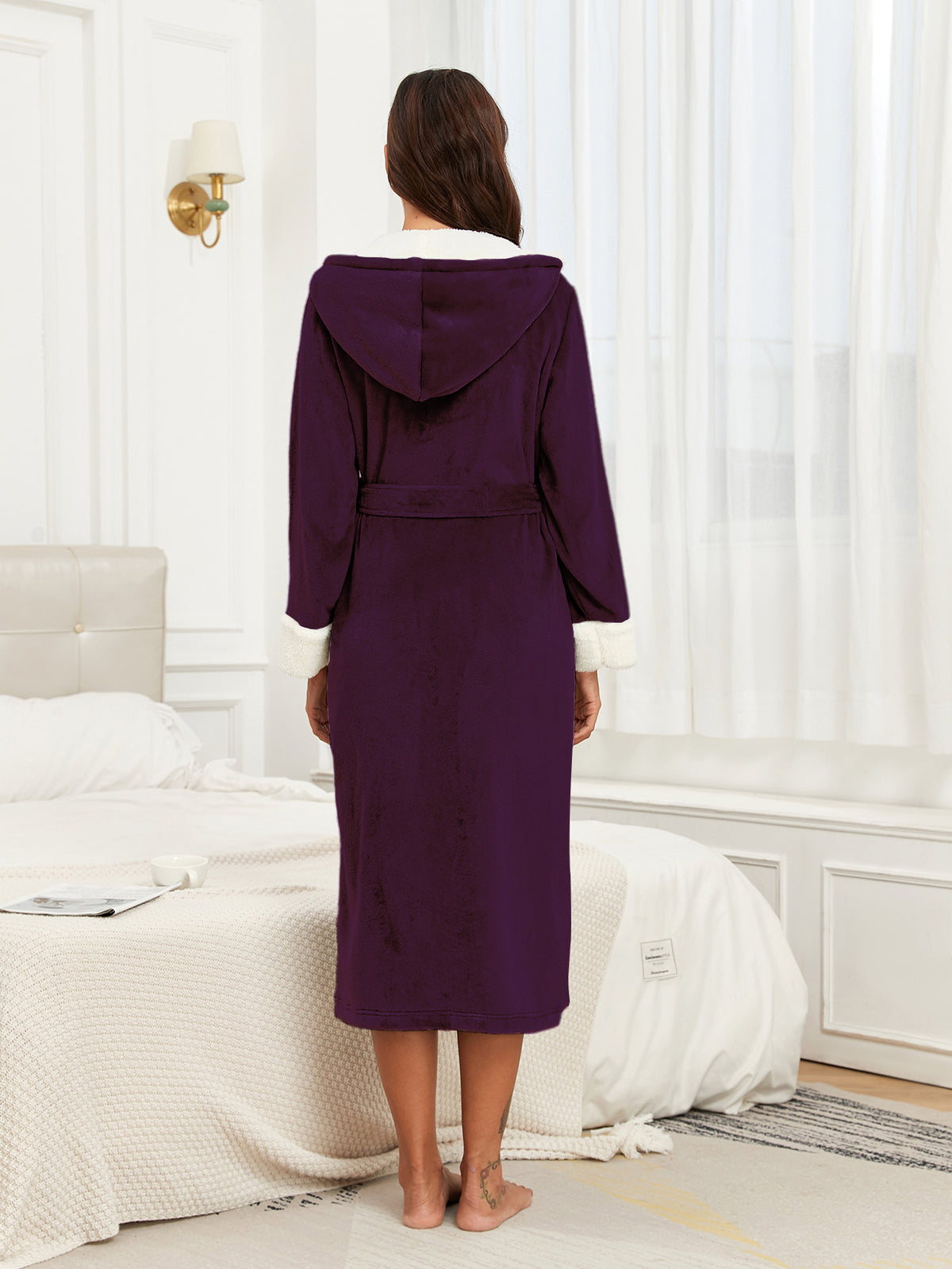 Burgundy Long Fleece Bathrobe - image 2