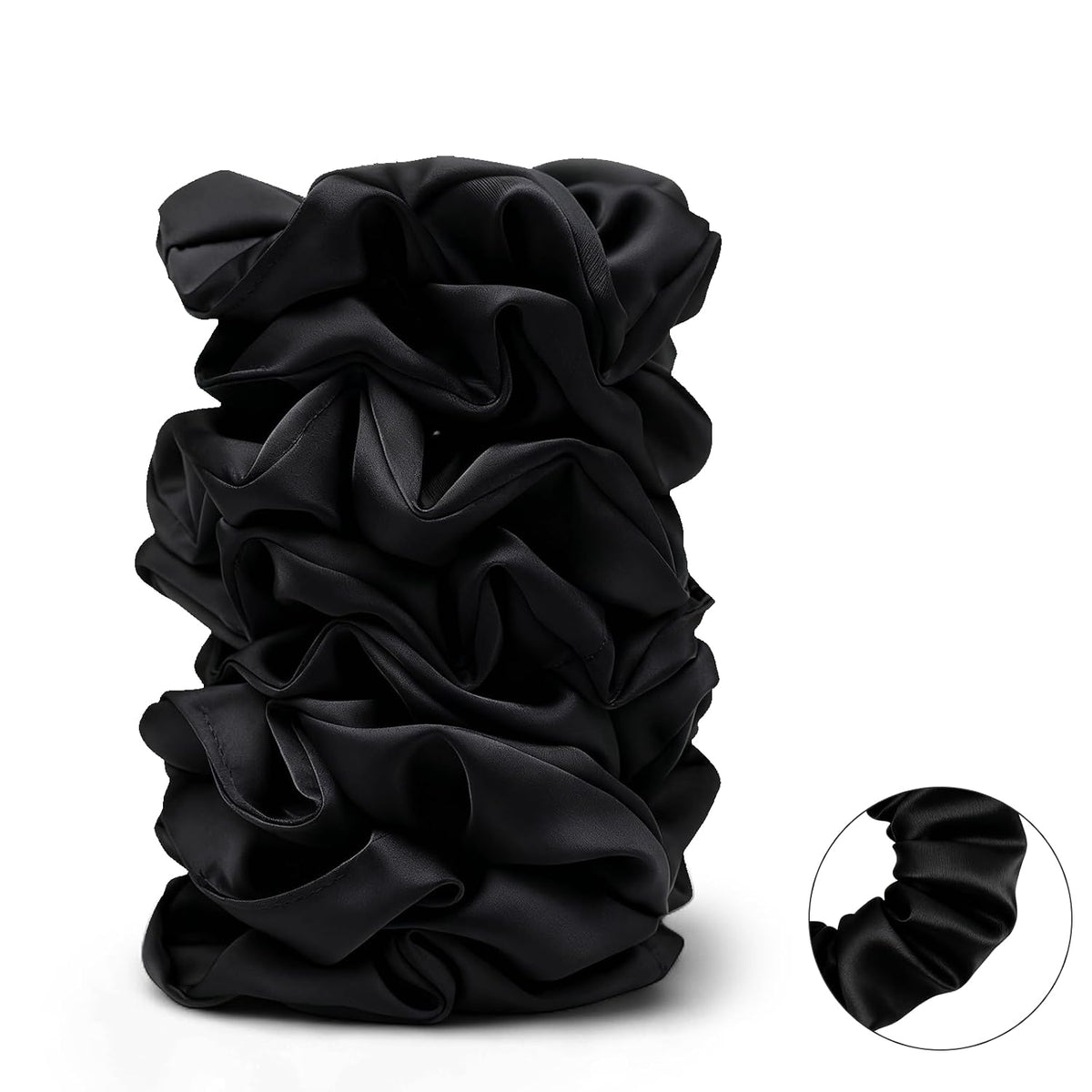 8PCS Black Satin Scrunchies For Women  Soft Silk Hair Ties No Crease Elastic Bands For Thick & Thin Hair - image 2