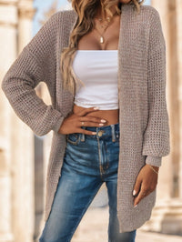 Solid Drop Shoulder Cardigan,Long Sleeve Tops - image 4