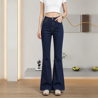 Jeans acampanados azul oscuro liso de tiro alto - image 2