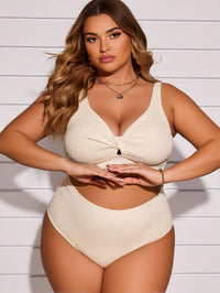 Women's Plus Size Cream Ribbed Twist Bikini Set - image 4