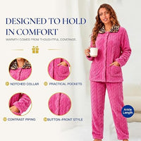 RONGTAI Leopard Button Down Pajama Set  Long Sleeve Plush Fleece PJs - image 10