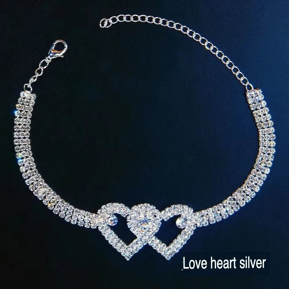 Double Heart Anklet Bracelet Love Barefoot Chain Bling Crystal Ankle Bracelet US - image 2