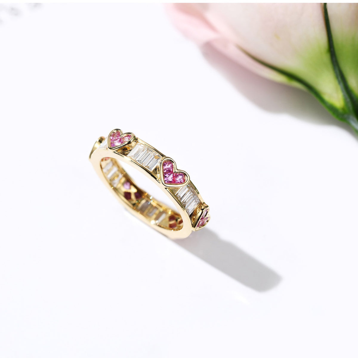 Gold Heart Floral Halo Ring - image 6