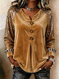Button And Sequin Long-sleeve Womens Casual Top - image 10