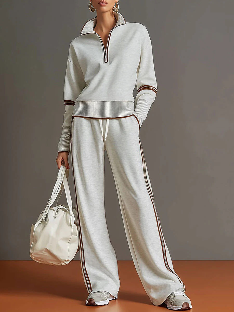 Women's 2 Piece Half Zip Sweatshirt and Wide Leg Pants Set