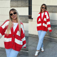 Women's V-Neck Striped Sweater Coat - image 3