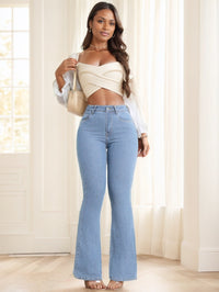 Women's Button Front Pocket Simple Design Casual Denim Long Pants - image 1
