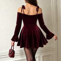 Off-Shoulder V-Neck Short Dress - image 4