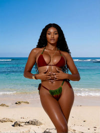 Women's Red Green Gradient Halter Bikini with Body Chain - image 4