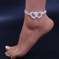 Double Heart Anklet Bracelet Love Barefoot Chain Bling Crystal Ankle Bracelet US - image 3