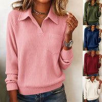 Women's Lapel V-Neck Long Sleeve Loose Top - image 1