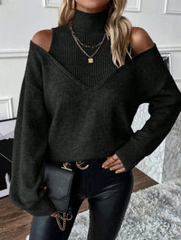 Cold Shoulder 2 In 1 Sweater Long Sleeve Tops - image 4