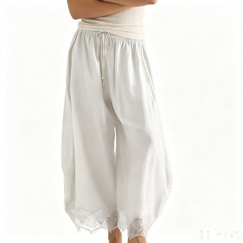 Cropped Bootcut Pants with Lace Panel
