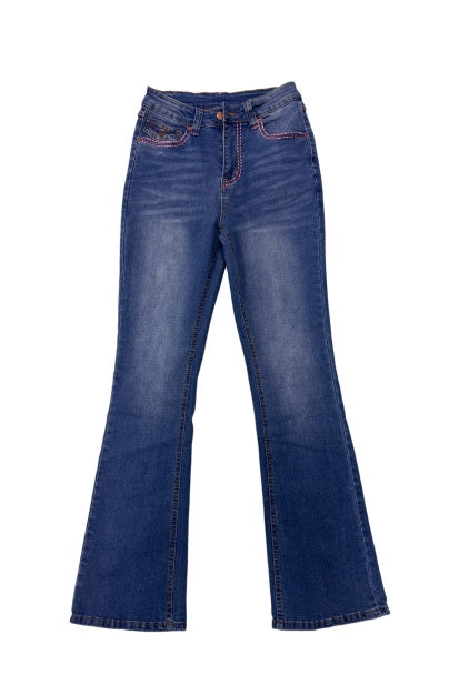 Western Jeans Women Embroidered Pocket Straight Leg Blue Denim Pants Vintage - image 6