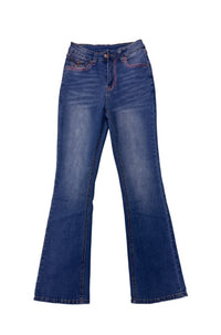 Western Jeans Women Embroidered Pocket Straight Leg Blue Denim Pants Vintage - image 6